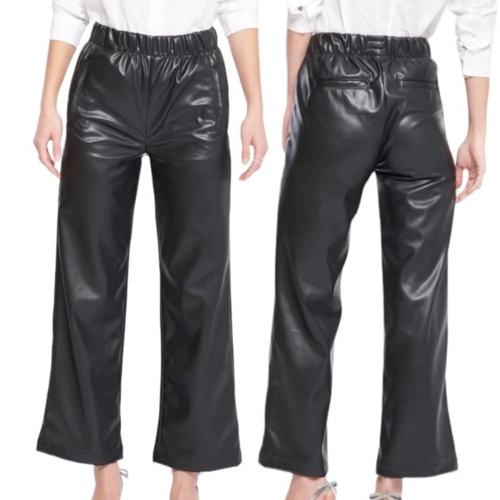 Mother Skippety Ankle Black Faux Vegan Leather Classic Straight Leg Pants Small